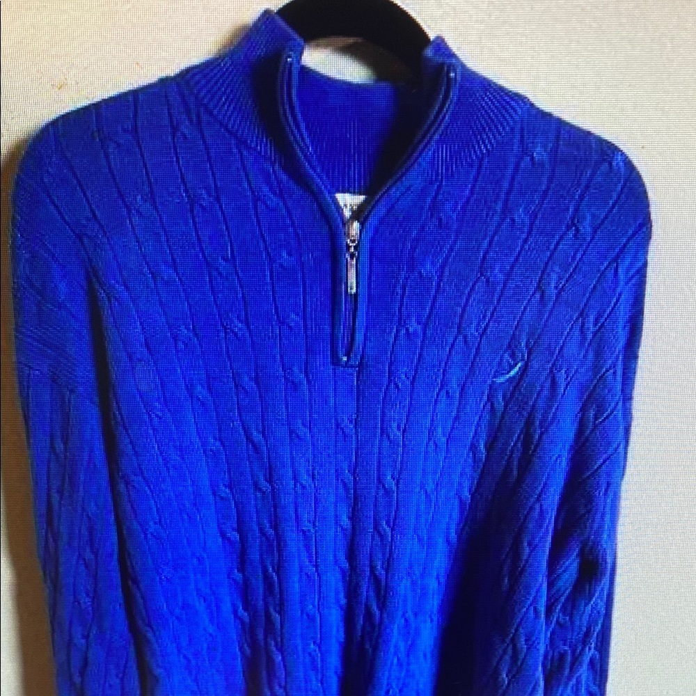 Irish Woven Carraig Don | L | cobalt cableknit quarter zip sweater carraigdon